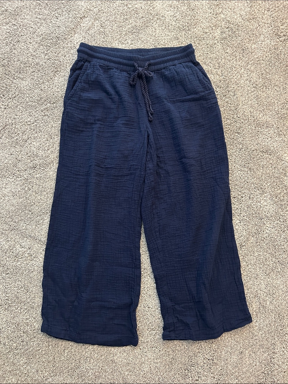 Tommy Bahama Deep Navy Cropped Wide-Leg Pull-On Pants